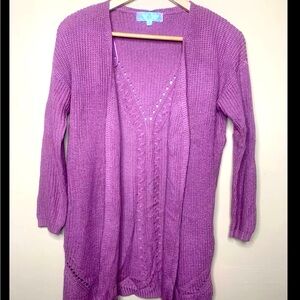 Pink Rose Sweater Cardigan Long Sleeve Open Front Tight  Knit
